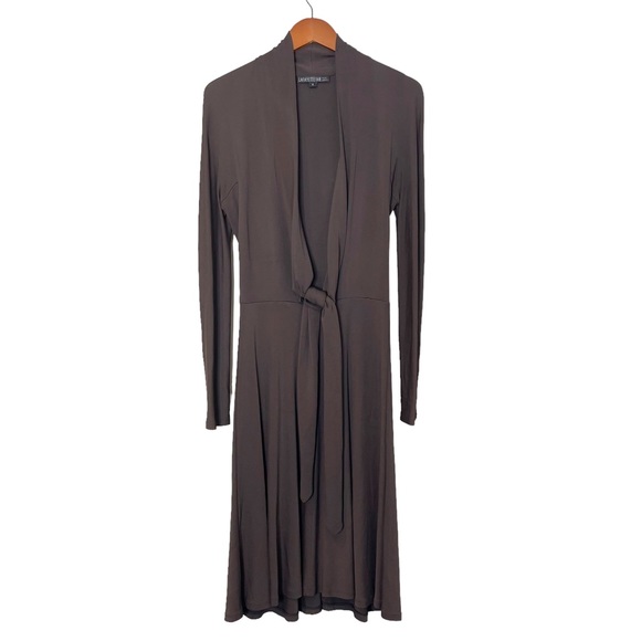 Lafayette 148 Stretchy Knit Open Front Tie Midi Dress Size 6 Brown Long Sleeve - Picture 1 of 10